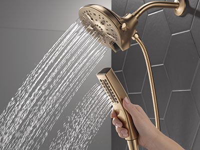 In2ition H2Okinetic Shower Faucet shows both shower head and detachable hand shower in action