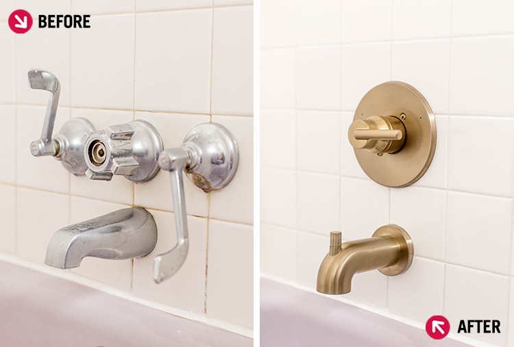 before and after picture of shower fixture