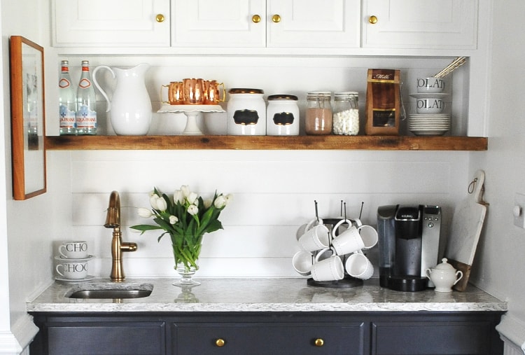 kitchen with shelves