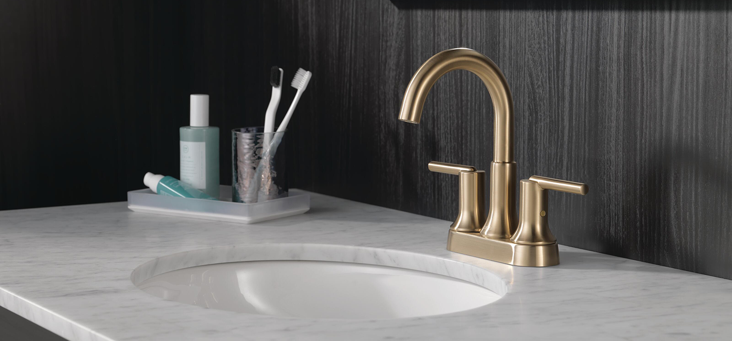 Gold Trinsic Centerset Faucet in the Bathroom