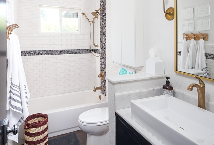 Addison Collection faucet and shower head in Champagne Bronze